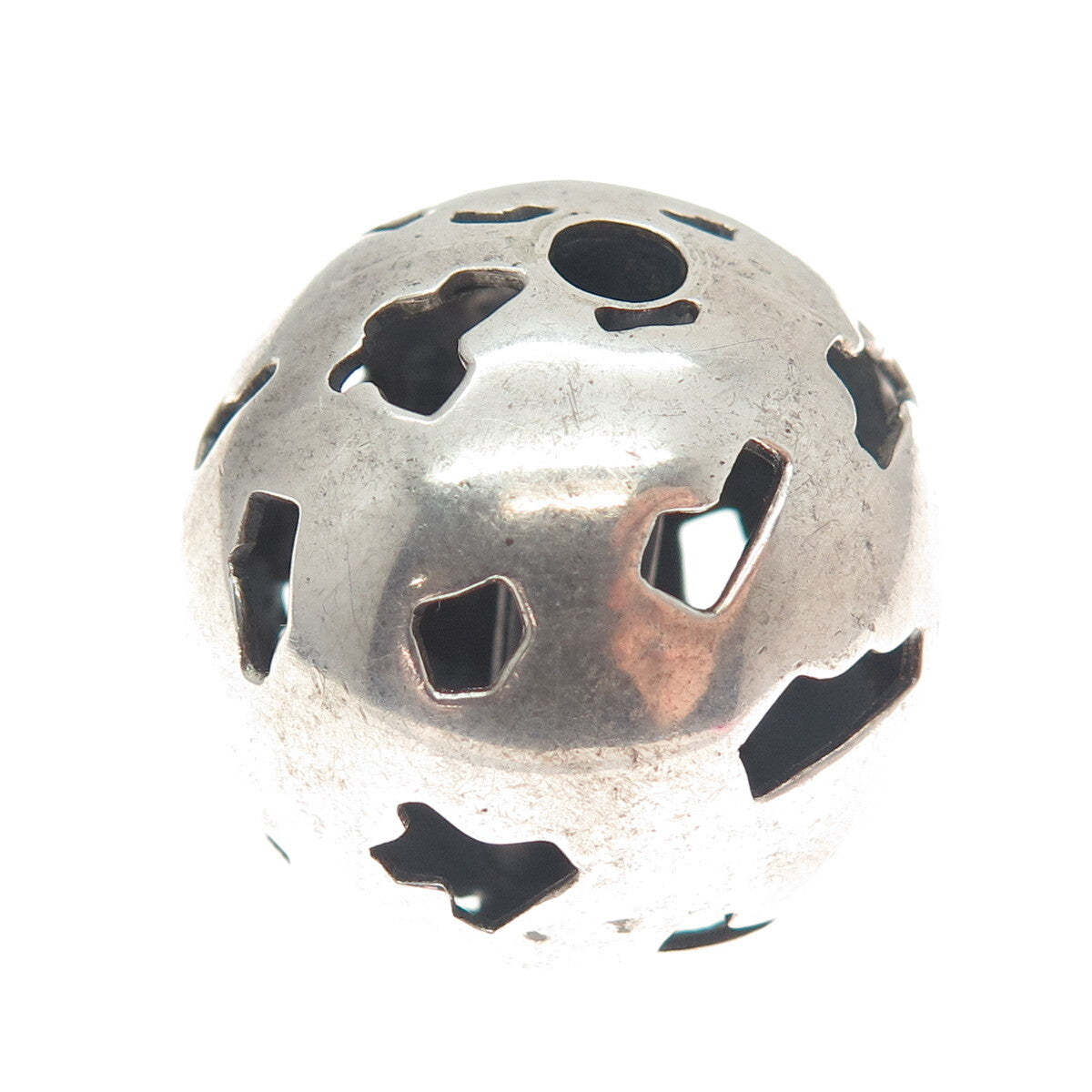CARME 925 Sterling Silver Vintage Modernist Hollow Ball Bead Slide Pendant