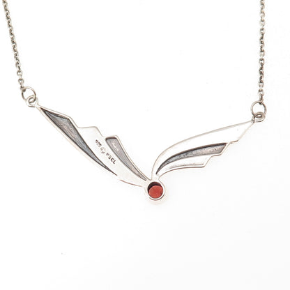 Peter Stone 925 Sterling Silver Vintage Real Garnet Celtic Chain Necklace 16-18"