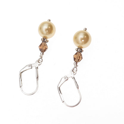 925 Sterling Silver Vintage Faux Pearl & Real Smoky Quartz Dangle Earrings
