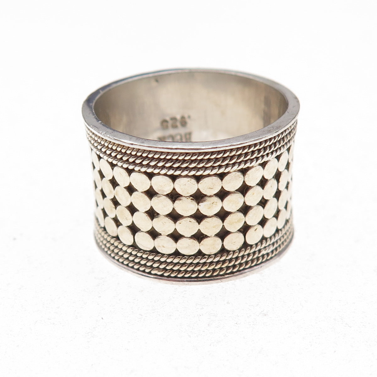 Anna Beck 925 Sterling Silver 2-Tone Vintage Dot Wide Band Ring Size 7.75
