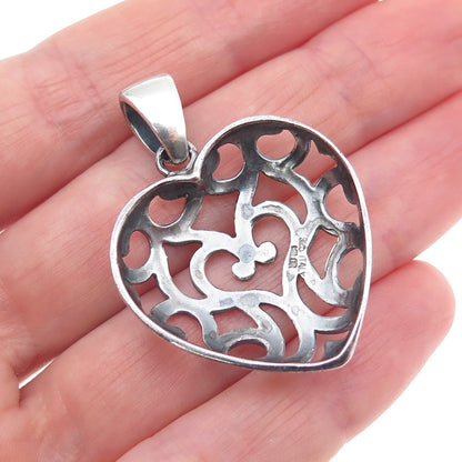 MILOR 925 Sterling Silver Vintage Italy Ornate Heart Oxidized Charm Pendant