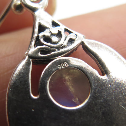 925 Sterling Silver Vintage Real Moonstone Crescent Teardrop Dangle Earrings
