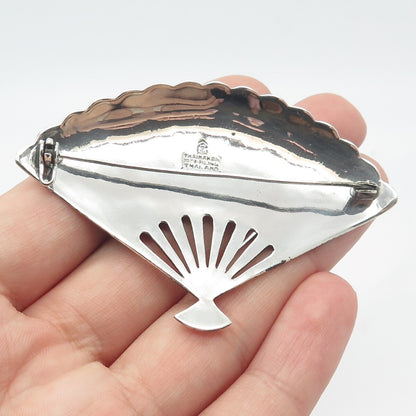 925 Sterling Silver Vintage Thainakon Enamel Fan Pin Brooch