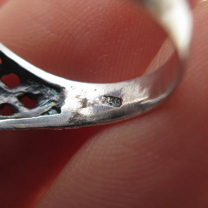 925 Sterling Silver Vintage Blue C Z Modernist Granulated Oxidized Ring Size 6