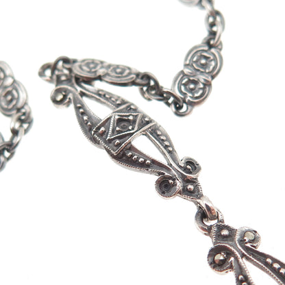 925 Sterling Antique Art Deco Real Marcasite Necklace 16" (missing 26 stones)