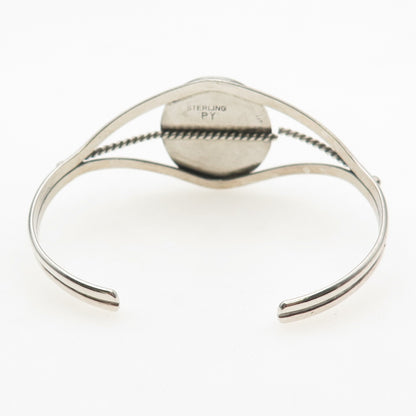 Pat Yazzie Navajo Old Pawn Sterling Silver Black Onyx Adjustable Bracelet 5.75"