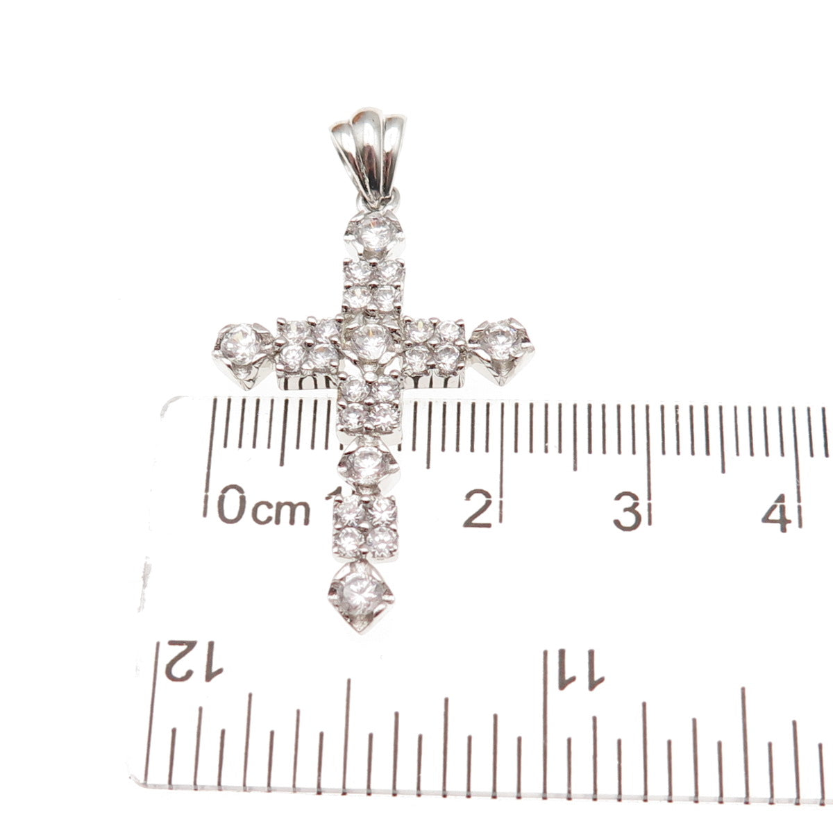 925 Sterling Silver Round-Cut C Z Sparkle Cross Charm Pendant
