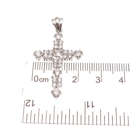 925 Sterling Silver Round-Cut C Z Sparkle Cross Charm Pendant