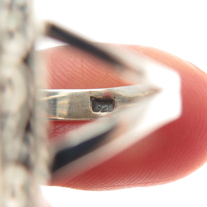 925 Sterling Silver Vintage Real Rutilated Quartz Swirl Oxidized Ring Size 8