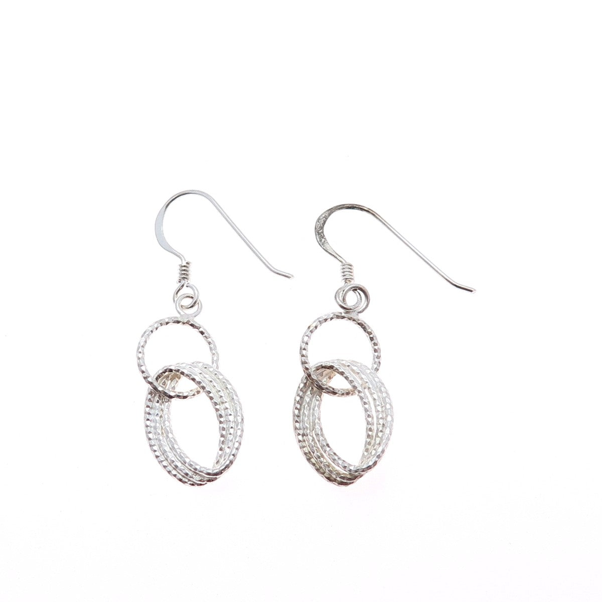 925 Sterling Silver Vintage Interlocked Oval Link Dangle Earrings