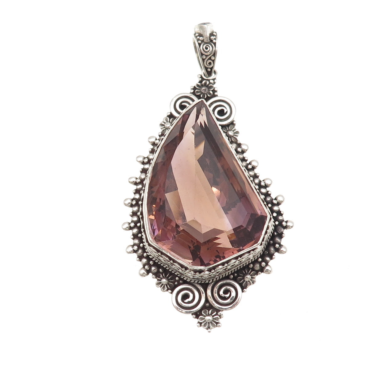 925 Sterling Silver Vintage Real Ametrine Swirl Beaded Large 69.7g Pendant