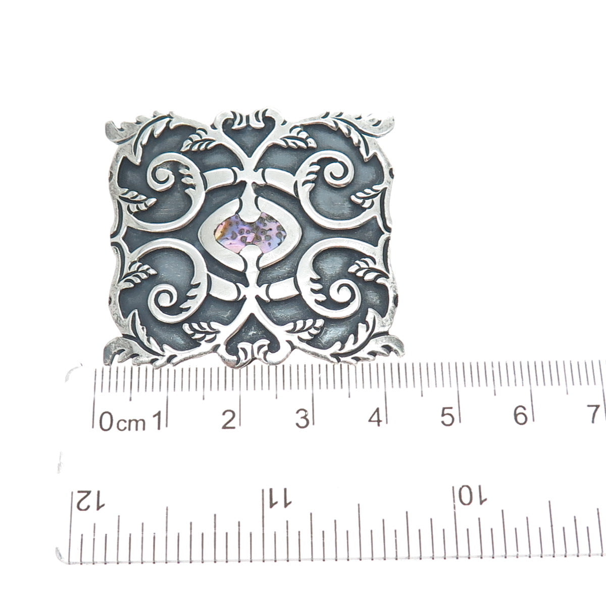 925 Sterling Silver Vintage Real Abalone Shell Floral Leaf Oxidized Pin Brooch