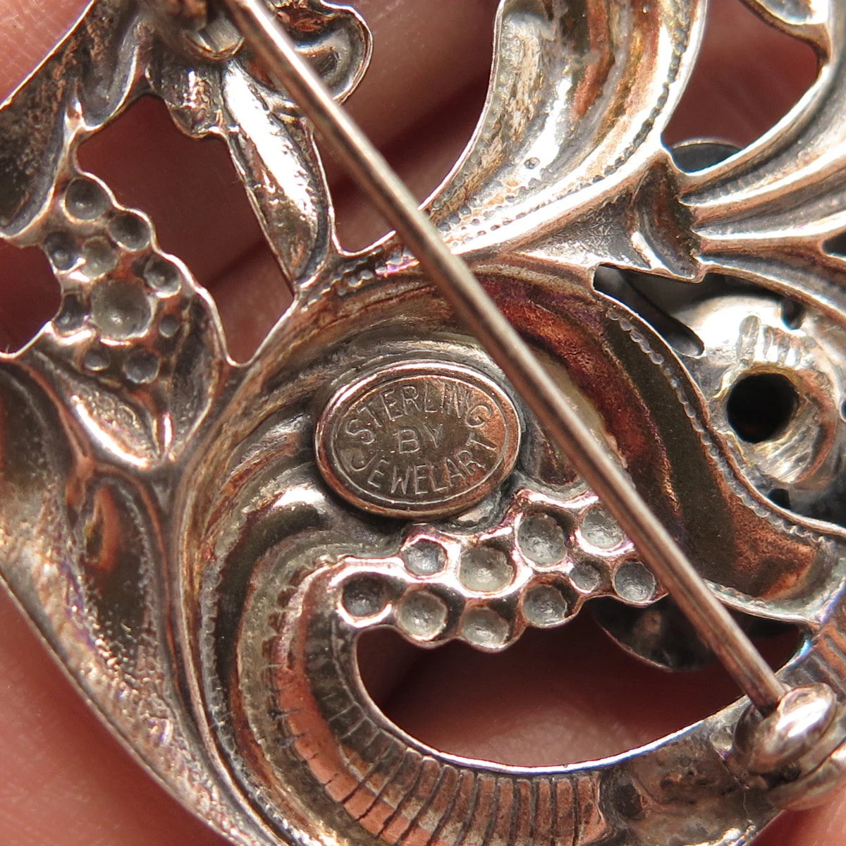925 Sterling Silver Vintage Jewelart Rose Floral Pin Brooch