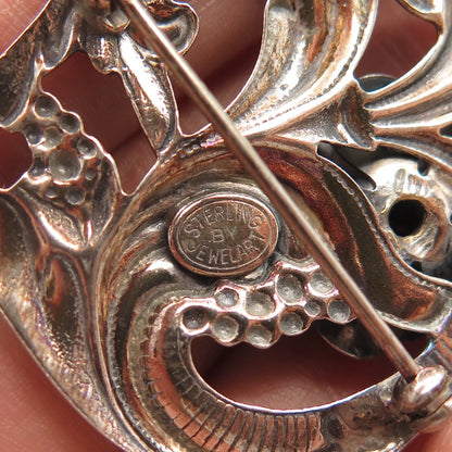 925 Sterling Silver Vintage Jewelart Rose Floral Pin Brooch