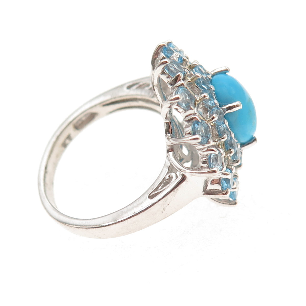 925 Sterling Silver Real Turquoise & Blue Topaz Ring Size 8.25