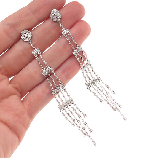 925 Sterling Silver Round-Cut C Z Long Dangle Earrings