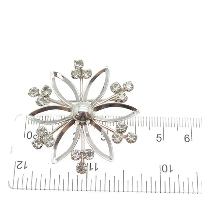 925 Sterling Silver Vintage Rhinestone Flower Pin Brooch