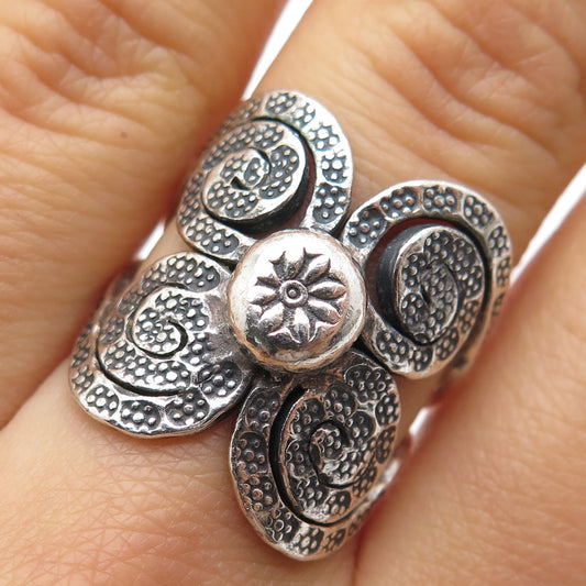 CFJ Collins Fine Sterling Silver Vintage Spiral Floral Oxidized Ring Size 7.75