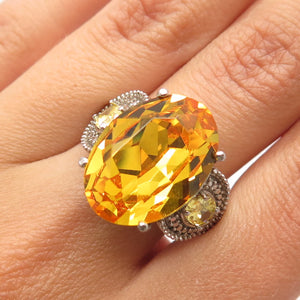 925 Sterling Silver Vintage Imperial Rhinestone & Yellow C Z Ring Size 7