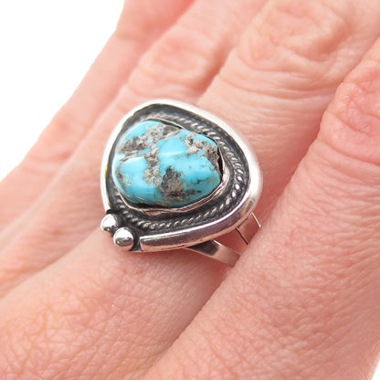 Old Pawn 925 Sterling Silver Vintage Southwestern Turquoise Tribal Ring Size 8.5
