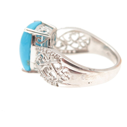 Chuck Clemency 925 Sterling Silver Real Turquoise & White Topaz Ring Size 8.25