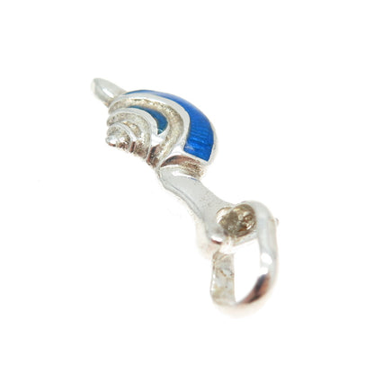 925 Sterling Silver Vintage Italy Blue Enamel Snail Pendant