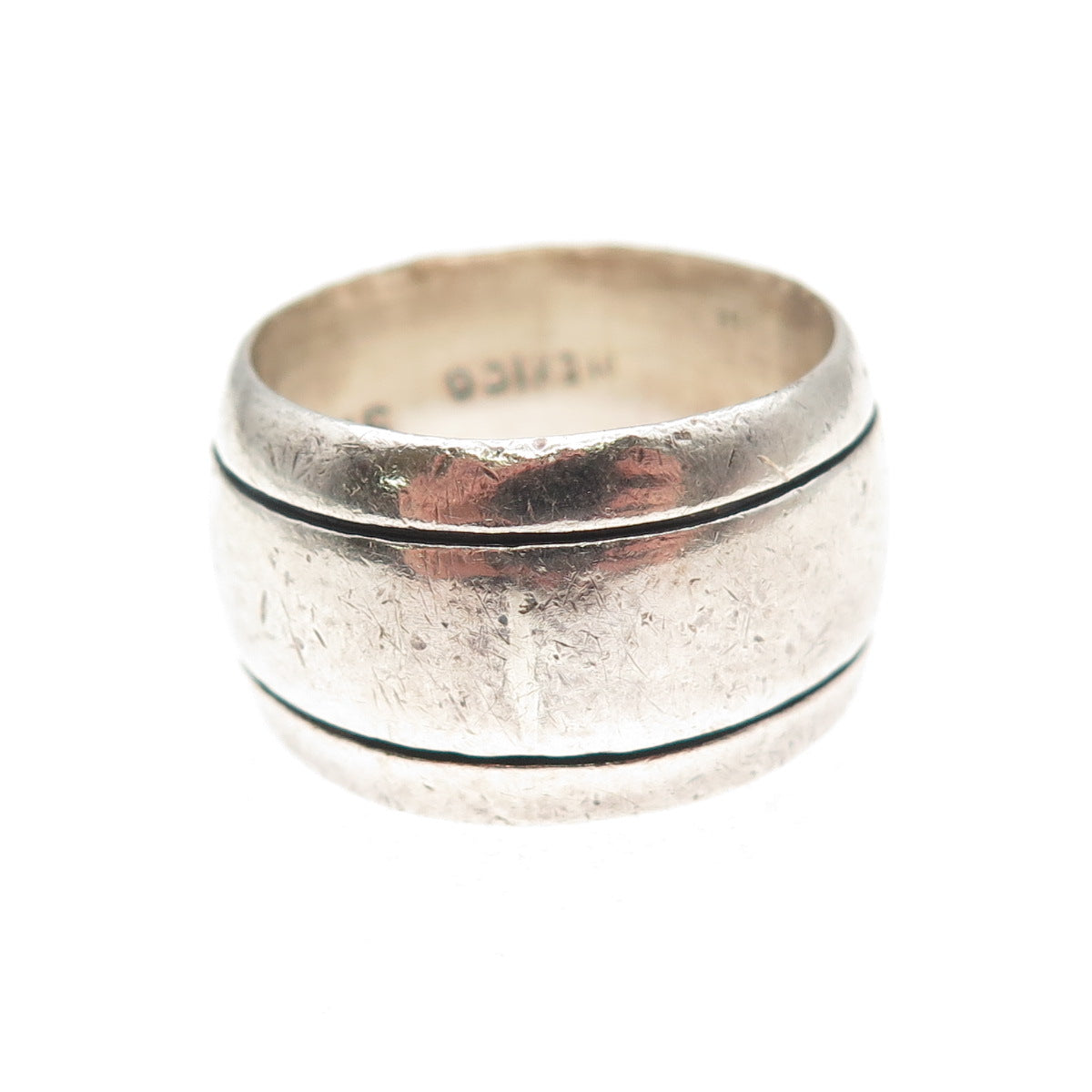 925 Sterling Silver Vintage Mexico Oxidized Wide Band Ring Size 9.75
