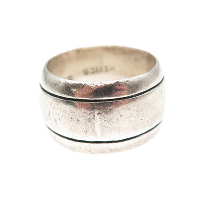 925 Sterling Silver Vintage Mexico Oxidized Wide Band Ring Size 9.75