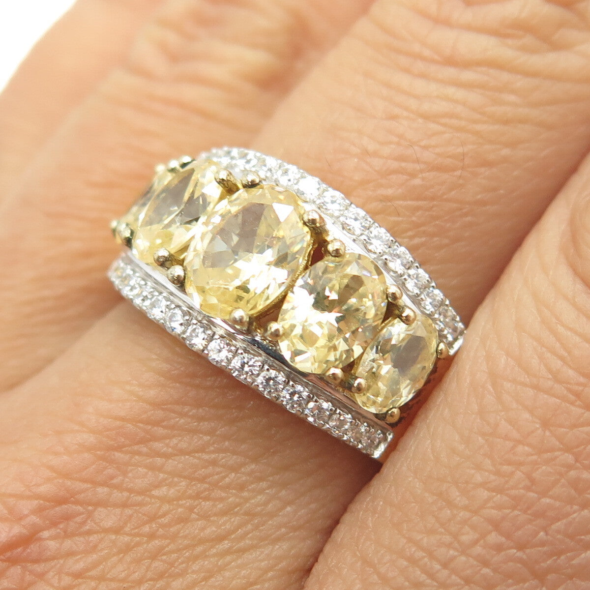 925 Sterling Silver Gold Plated White & Lemon C Z Ring Size 9.5