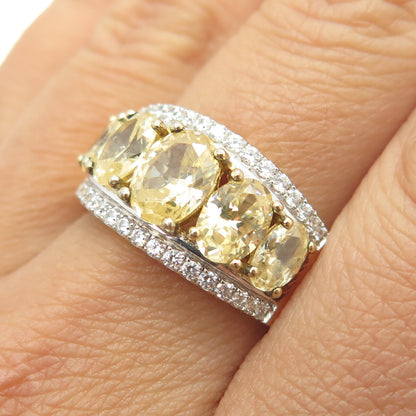 925 Sterling Silver Gold Plated White & Lemon C Z Ring Size 9.5