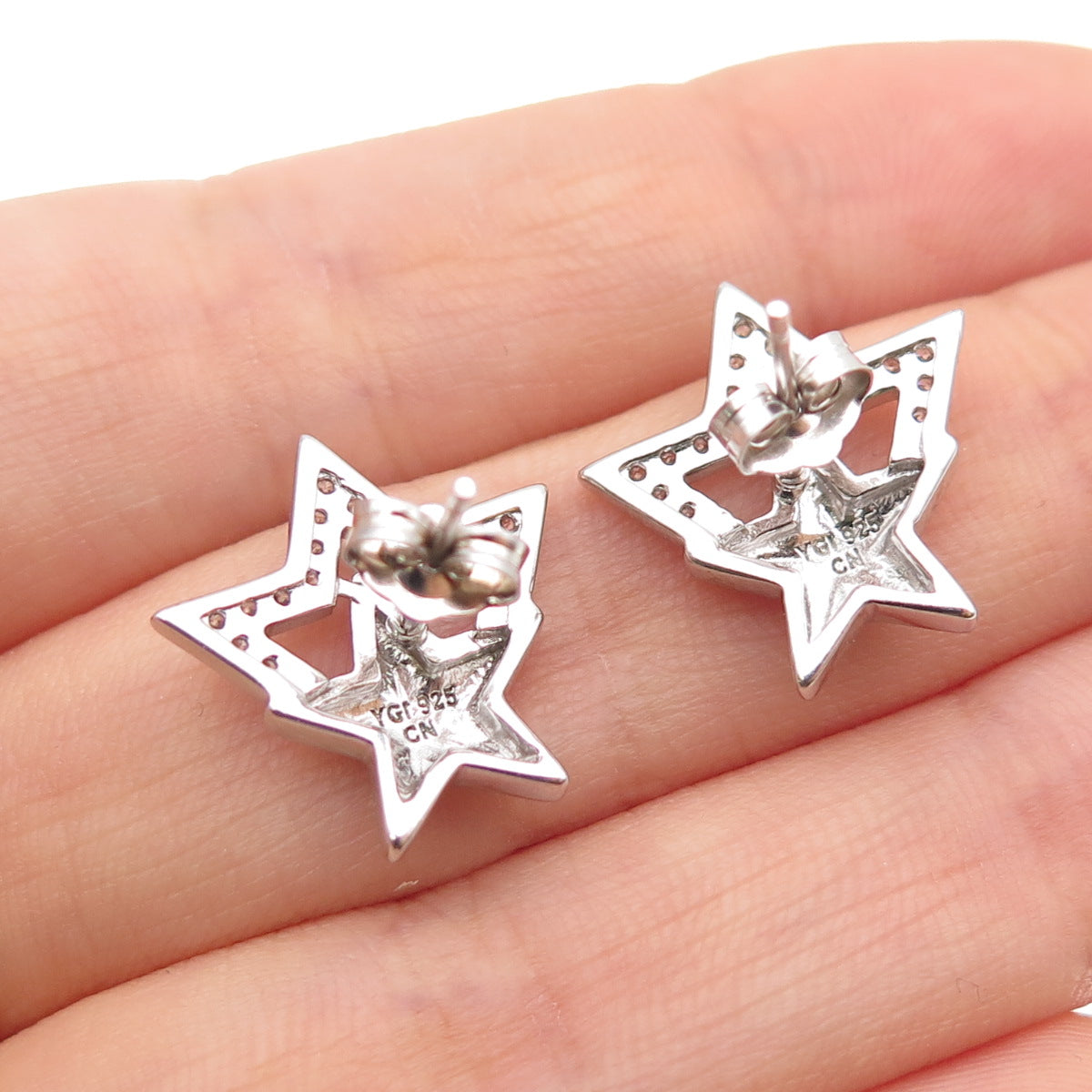 925 Sterling Silver Round-Cut C Z Star Stud Earrings