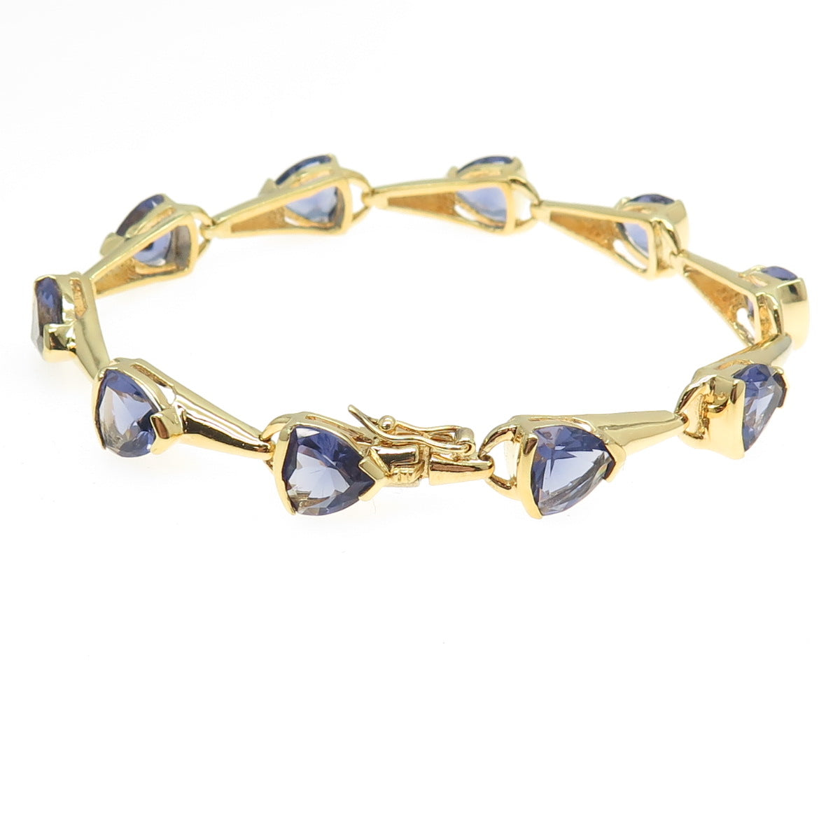 925 Sterling Silver Gold Plated Real Iolite Gemstone Modernist Bracelet 7"