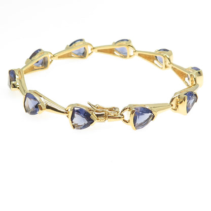 925 Sterling Silver Gold Plated Real Iolite Gemstone Modernist Bracelet 7"