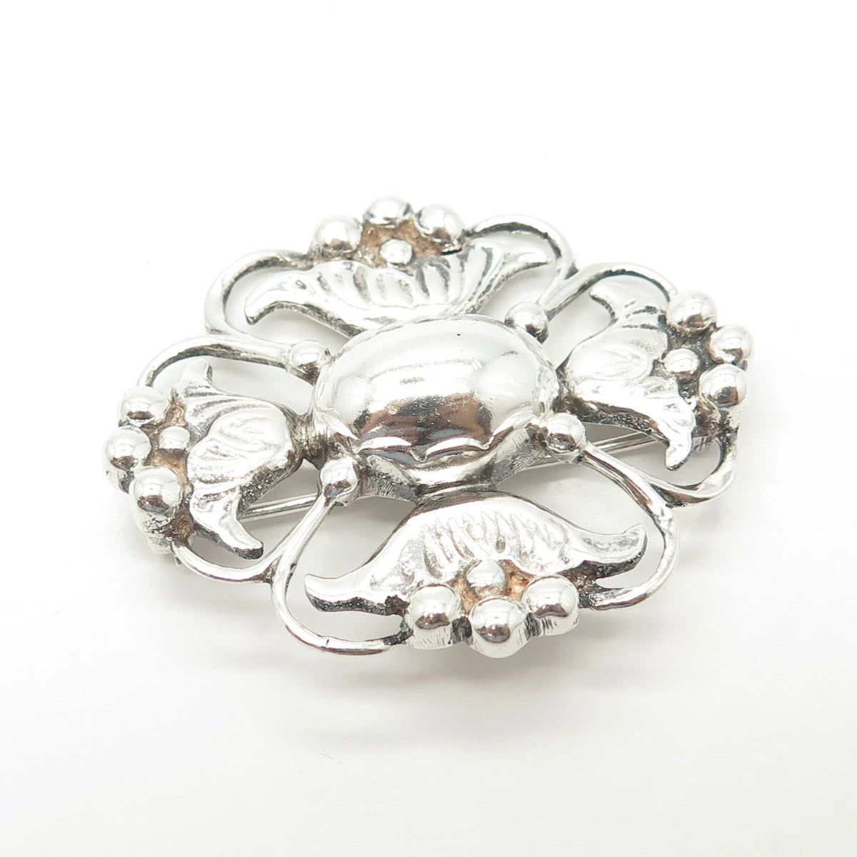 925 Sterling Silver Vintage Cross Floral Handcrafted Pin Brooch