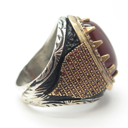 RABBIGFIRLI 925 Sterling Silver Vintage Carnelian Red Garnet Gem Ring Size 11.25