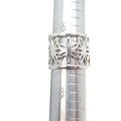 925 Sterling Silver Vintage Flower Wide Band Ring Size 7.25