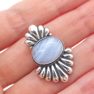 CAROLYN POLLACK Sterling Silver Vintage Real Lace Agate Oxidized Slide Pendant