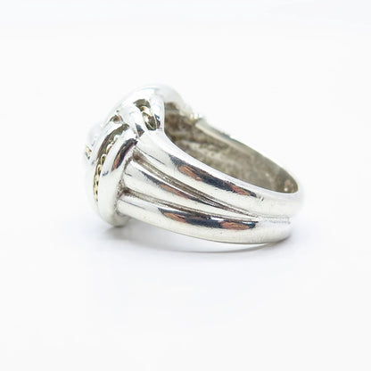 925 Sterling Silver / 14K Gold Vintage Knot Ribbed Ring Size 7.25