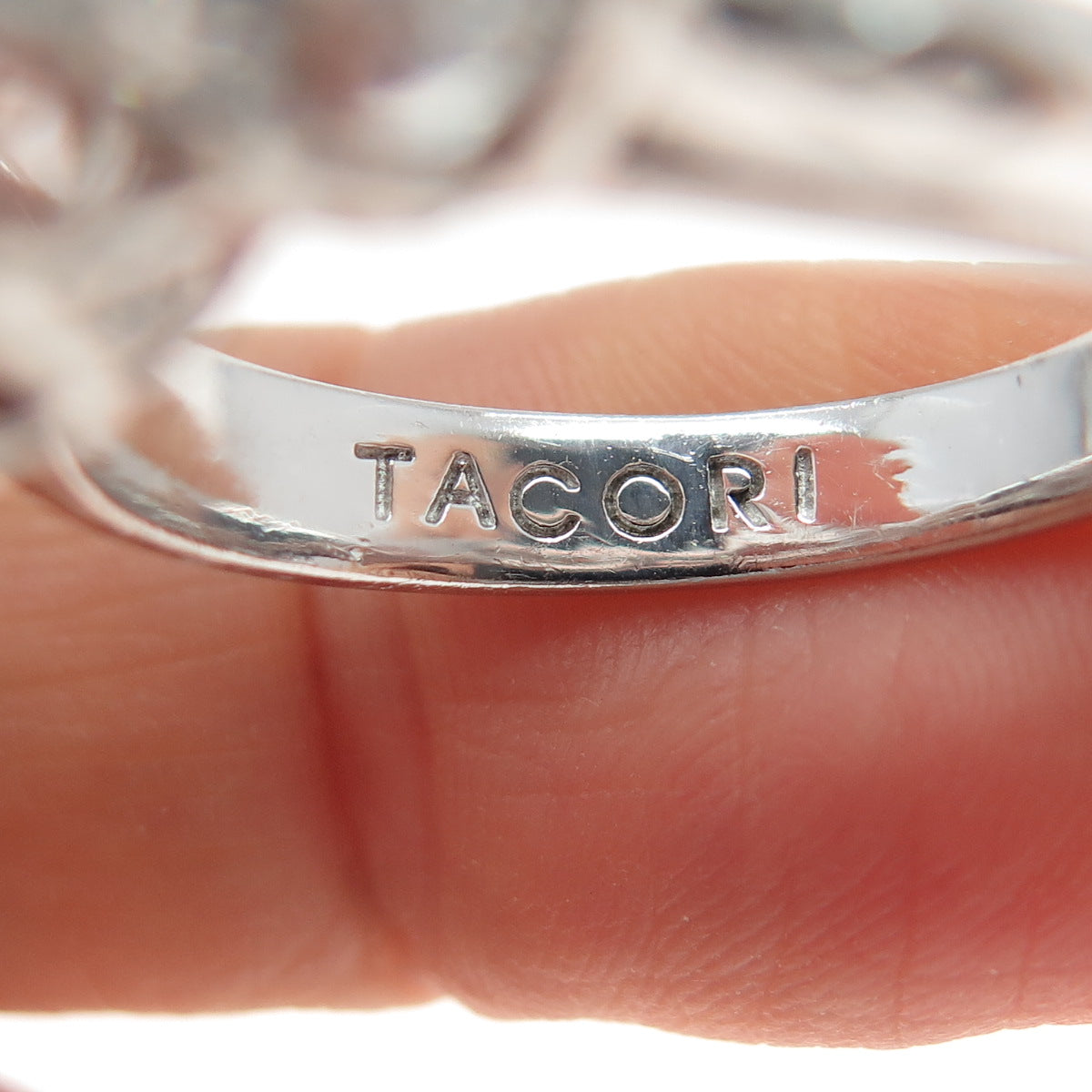 TACORI 925 Sterling Silver Round & Pear-Cut C Z Engagement Ring Size 8.25