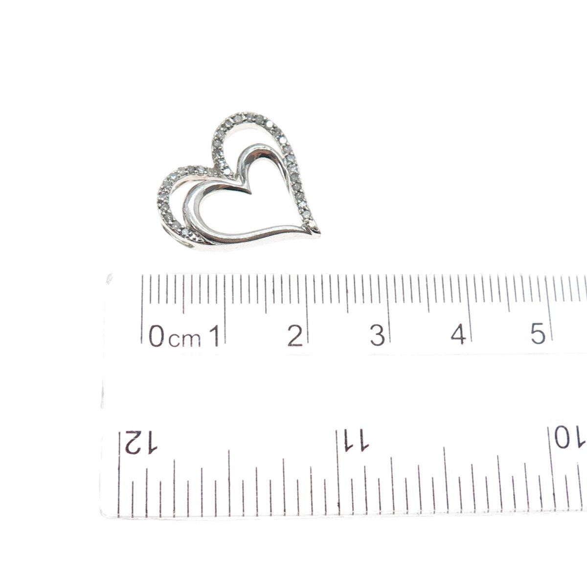 SUN 925 Sterling Silver Real Round-Cut Diamond Heart Slide Charm Pendant