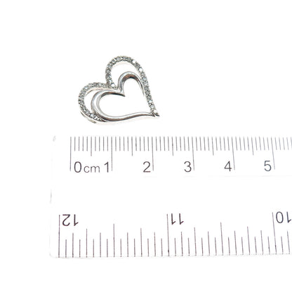 SUN 925 Sterling Silver Real Round-Cut Diamond Heart Slide Charm Pendant