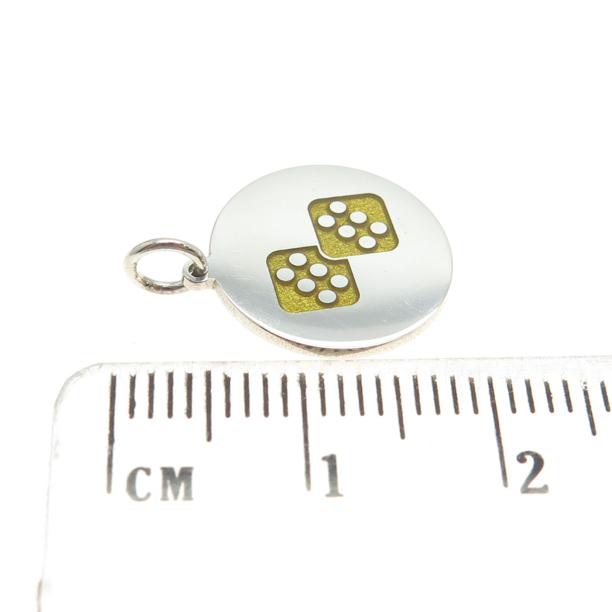 925 Sterling Silver Enamel Number Twelve Dice for Luck Round Tag Charm Pendant