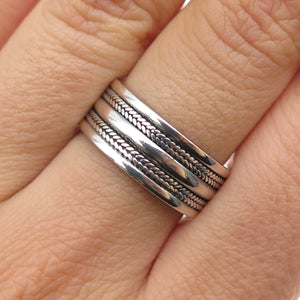 925 Sterling Silver Vintage Wheat Oxidized Band Ring Size 7.75