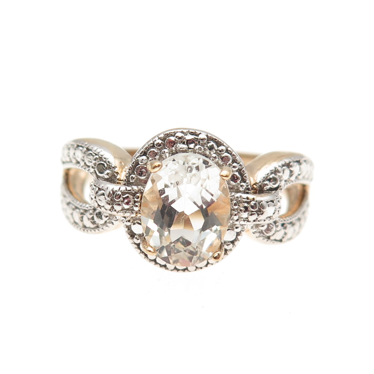 DBJ Dee Berkle 925 Sterling Silver Gold Plated Real White Topaz Ring Size 9