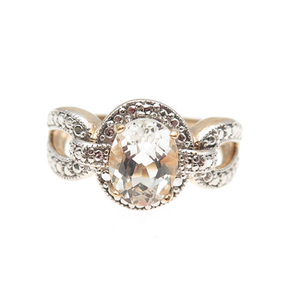 DBJ Dee Berkle 925 Sterling Silver Gold Plated Real White Topaz Ring Size 9