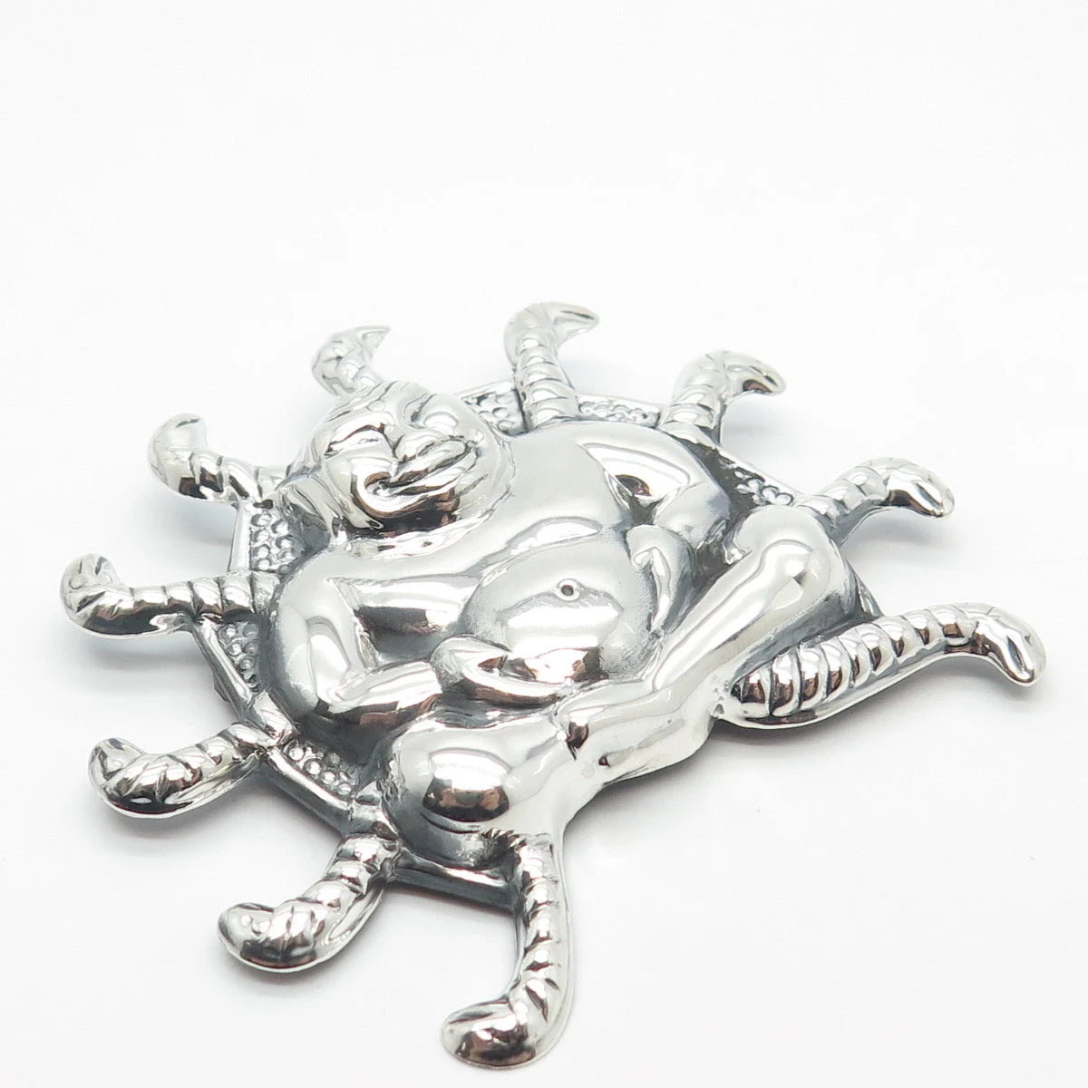 925 Sterling Silver Vintage Sitting Buddah & Snakes Pin Brooch