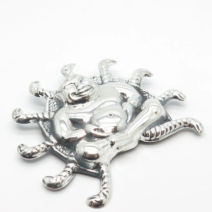 925 Sterling Silver Vintage Sitting Buddah & Snakes Pin Brooch