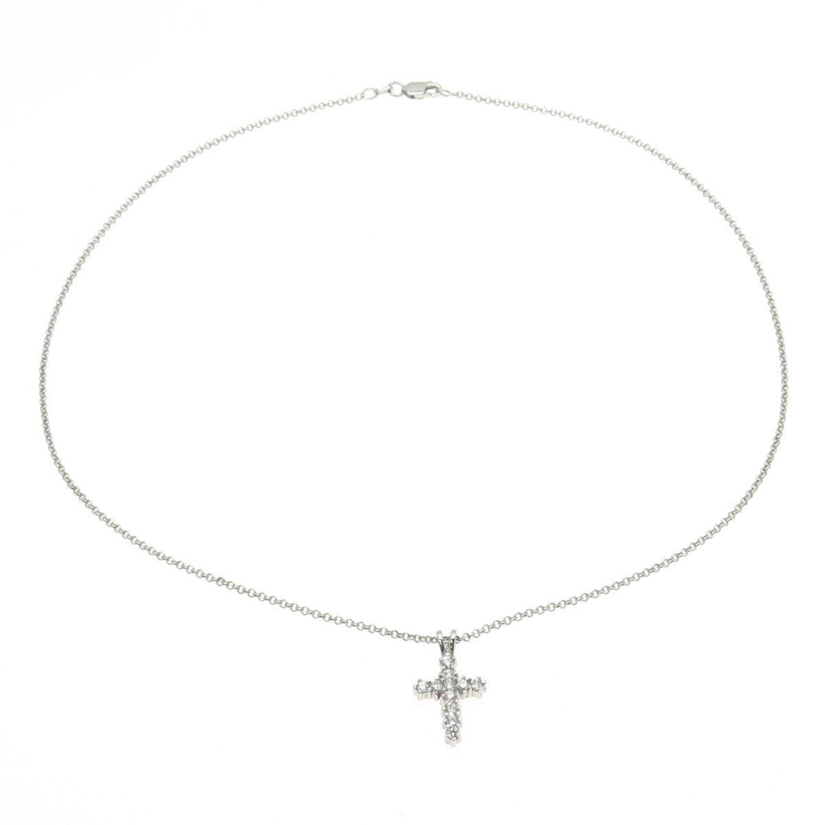 925 Sterling Silver Round-Cut C Z Cross Cable Chain Necklace 16"