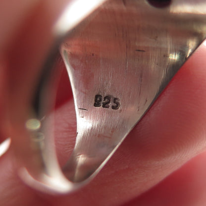 925 Sterling Silver Vintage Real Tourmaline Granulated Oxidized Ring Size 7.75