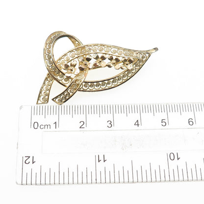 FOREIGN 925 Sterling Silver Gold Plated Vintage Flower Filigree Pin Brooch